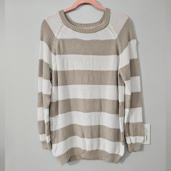 Mango White and Tan Crew Neck Sweater - Picture 1 of 4